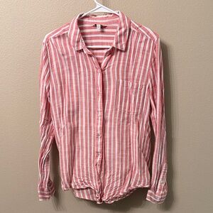 Lucky Brand Red and White Striped Casual Shirt
